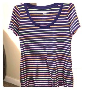 Neon 💙💜💛 striped woman’s tee